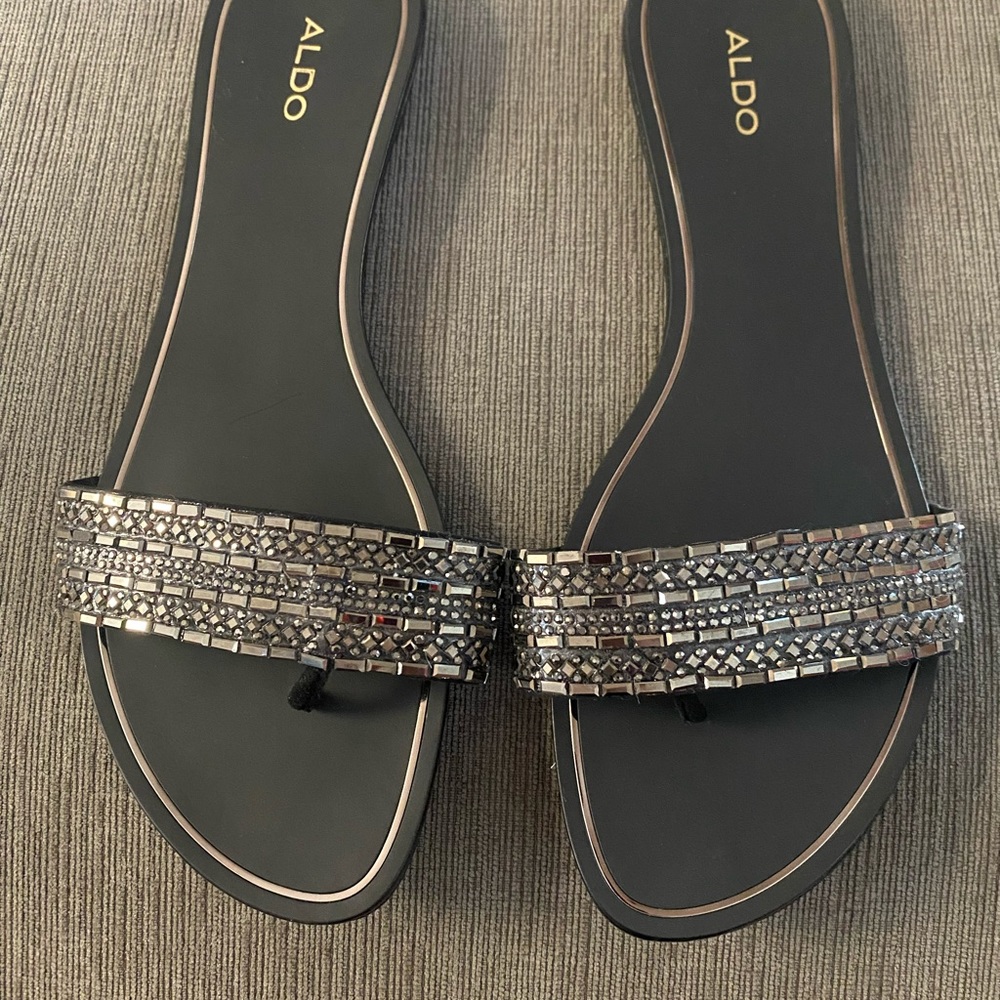 Black Aldo sandals with chrome beading